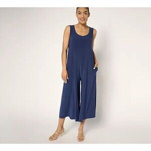 Attitudes by Renee Jumpsuit Womens S Navy Regular Como Jersey Wide-Leg Crop